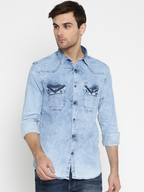 

Ed Hardy Men Blue Faded Casual Denim Shirt