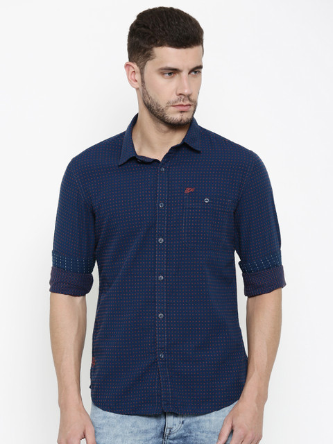 

Ed Hardy Men Navy Slim Fit Self-Design Shirt, Navy blue