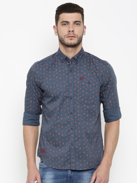 

Ed Hardy Men Navy Slim Fit Printed Casual Shirt, Navy blue