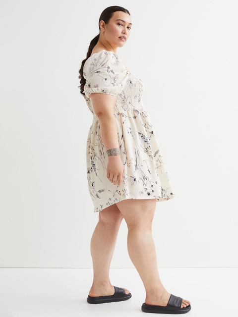 

H&M+ Women White Smocked-bodice Dress