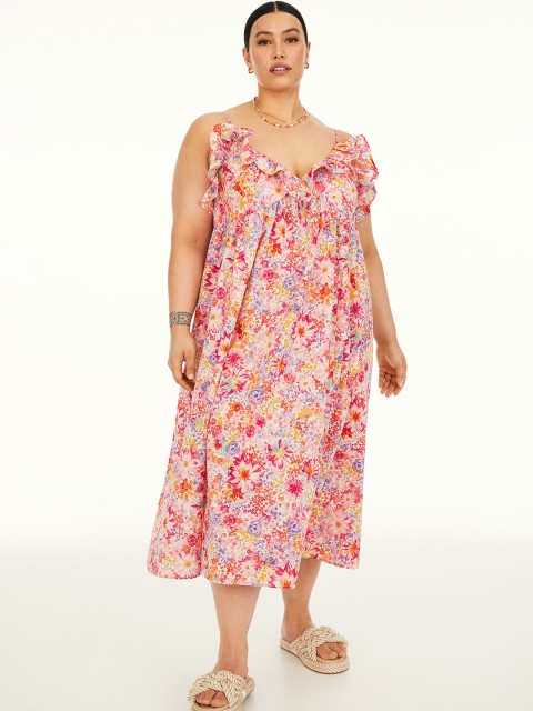 

H&M+ Women Pink Flounce-trimmed Dress