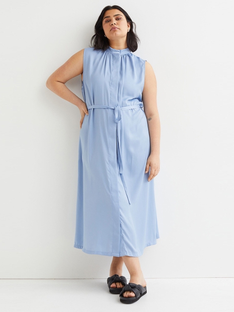 

H&M Women Blue Plus Size Button-Front Dress