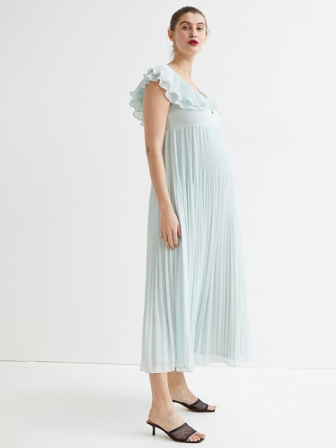 

H&M Women Turquoise Blue Mama Pleated Chiffon Dress