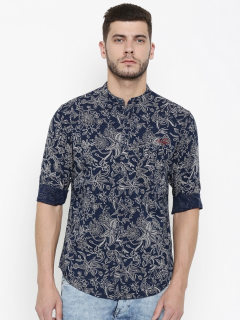 

Ed Hardy Men Navy Slim Fit Printed Casual Shirt, Navy blue