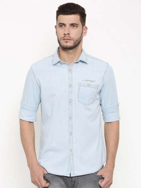 

Ed Hardy Men Blue Slim Fit Solid Denim Shirt