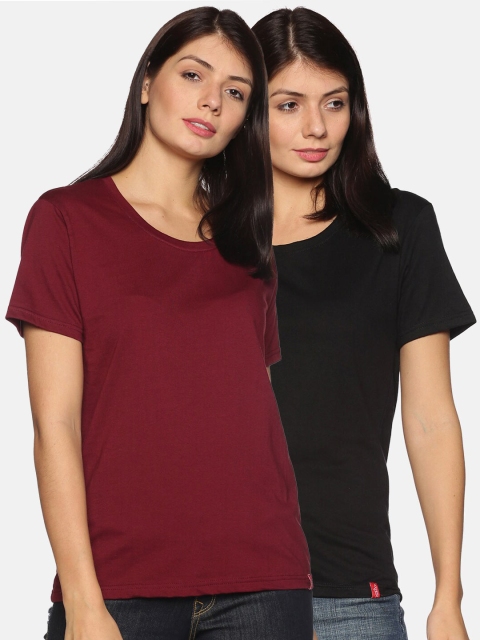 

NOT YET by us Women Black 2 V-Neck T-shirt
