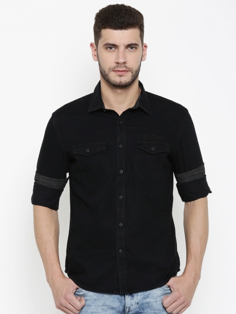 

Ed Hardy Men Black Slim Fit Solid Casual Shirt