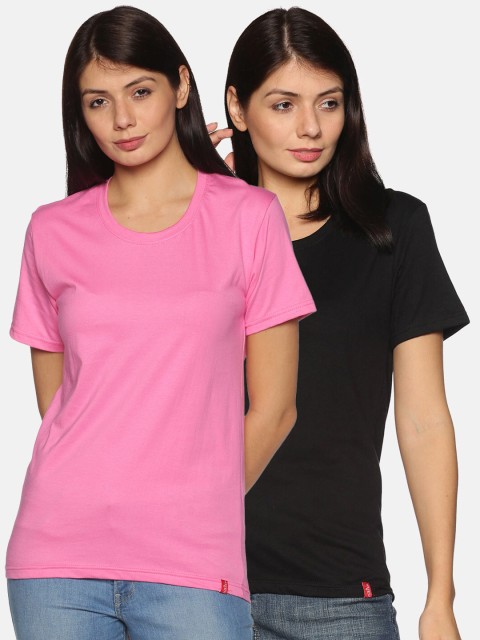 

NOT YET by us Women Black 2 Drop-Shoulder Sleeves T-shirt