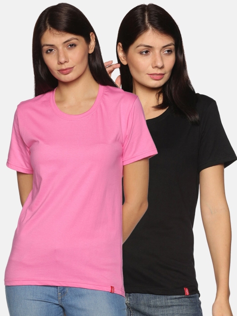 

NOT YET by us Women Black 2 Drop-Shoulder Sleeves T-shirt