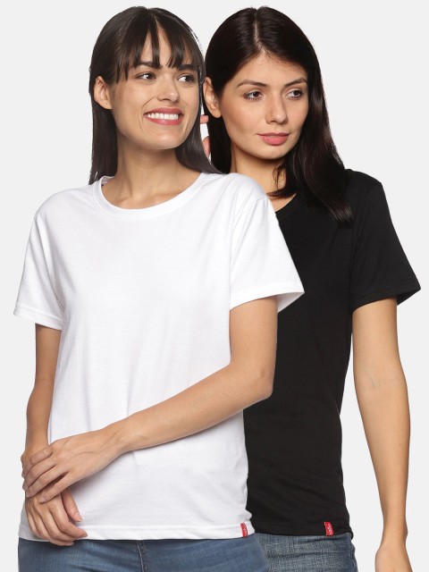 

NOT YET by us Women White 2 Drop-Shoulder Sleeves T-shirt
