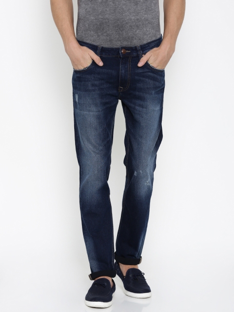 

Ed Hardy Men Navy Slim Fit Low Distressed Stretchable Jeans, Navy blue