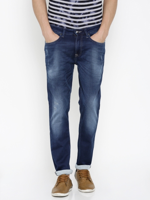 

Ed Hardy Men Navy Super-Slim Fit Mid-Rise Low Distress Jeans, Navy blue