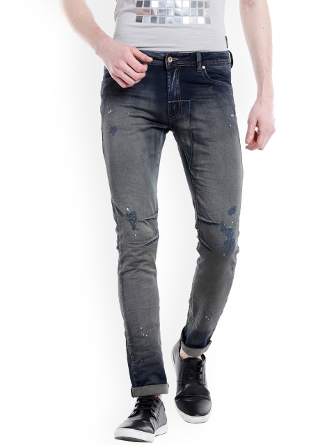 

Rex Straut Jeans Men Charcoal Comfort Slim Fit Mildly Distressed Heavy Fade Stretchable Jeans
