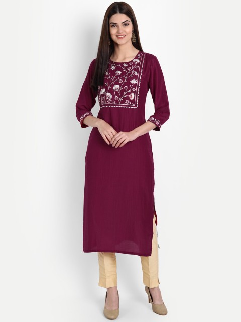 

7Threads Women Magenta Embroidered Mirror Work Kurta