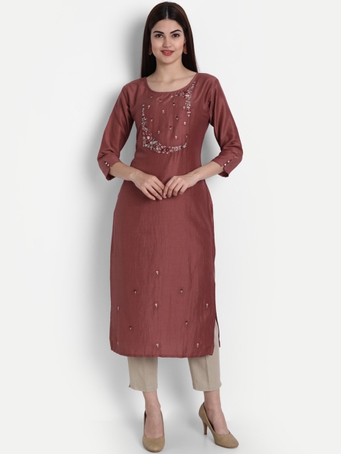 

7Threads Women Pink Embroidered Thread Work Kurta