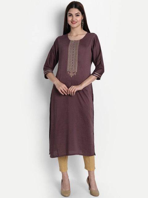 

7Threads Women Rust Embroidered Mirror Work Kurta