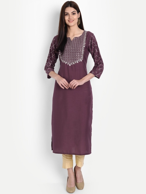 

7Threads Women Burgundy Yoke Design Thread Work Kurta