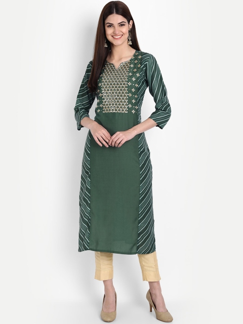 

7Threads Women Green Striped Kurta