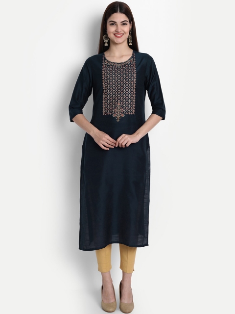 

7Threads Women Navy Blue Ethnic Motifs Embroidered Kurta