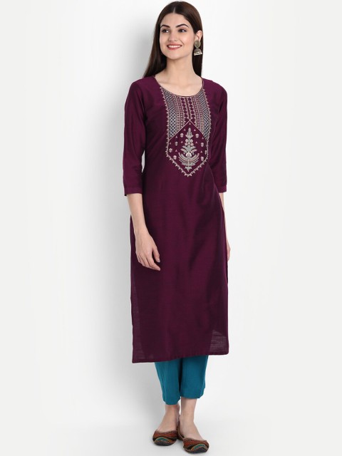 

7Threads Women Magenta & dark purple Yoke Design Kurta
