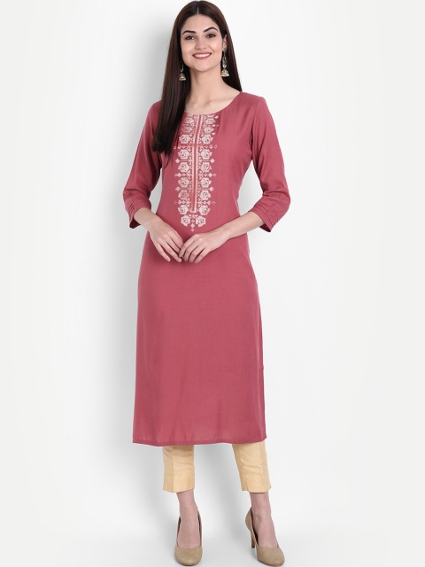 

7Threads Women Pink Embroidered Thread Work Kurta