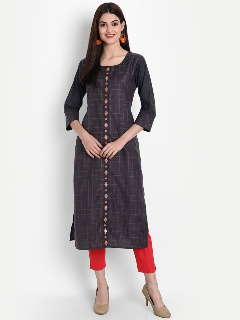 

7Threads Women Grey Flared Sleeves Thread Work Kurta