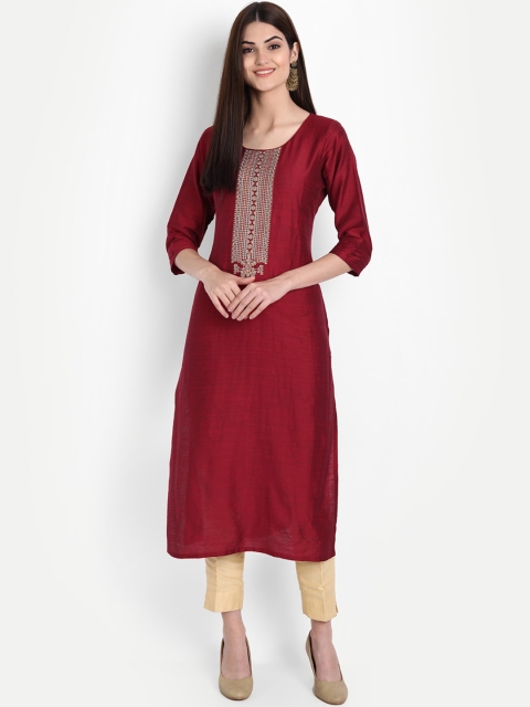 

7Threads Women Red Geometric Patchwork Kurta