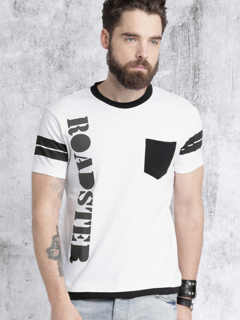 

Roadster Men White & Black Printed Round Neck T-shirt