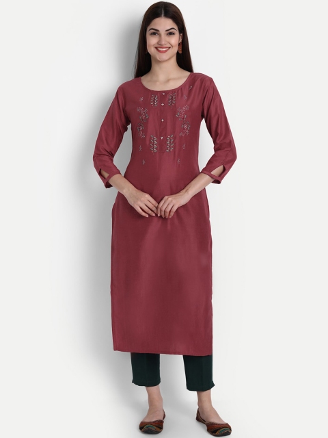 

7Threads Women Red Embroidered Thread Work Kurta