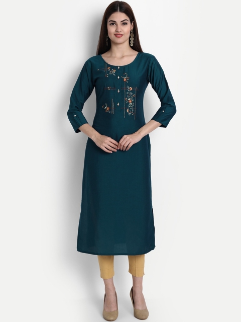 

7Threads Women Turquoise Blue Mirror Work Kurta