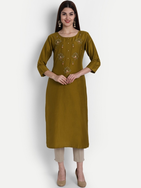 

7Threads Women Gold-Toned Embroidered Thread Work Kurta