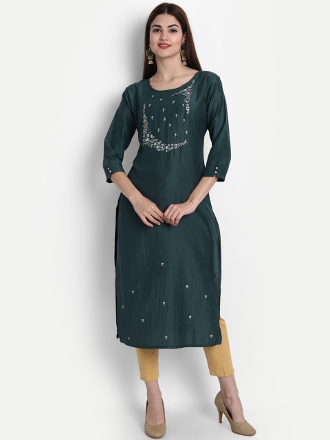 

7Threads Women Blue Geometric Embroidered Flared Sleeves Kurta