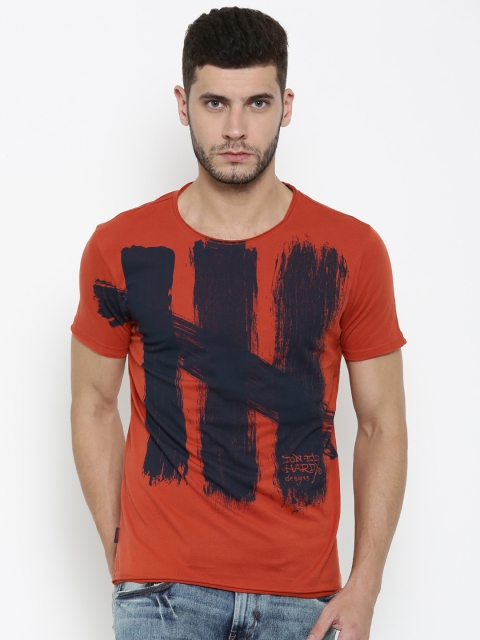 

Ed Hardy Men Orange Printed Round Neck T-shirt