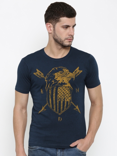 

Ed Hardy Men Navy Printed Round Neck T-shirt, Navy blue