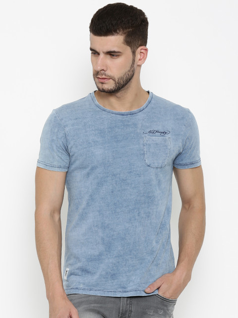 

Ed Hardy Men Blue Solid Round Neck T-shirt
