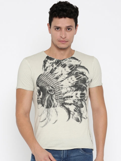 

Ed Hardy Men Off-White Printed Round Neck T-Shirt