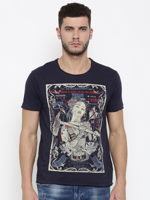 

Ed Hardy Men Navy Blue Printed Round Neck T-shirt
