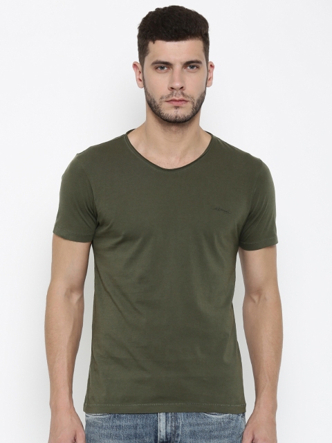 

Ed Hardy Men Olive Green Solid Round Neck T-shirt