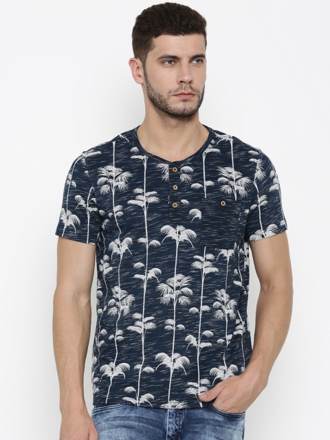 

Ed Hardy Men Navy Printed Henley Neck T-shirt, Navy blue