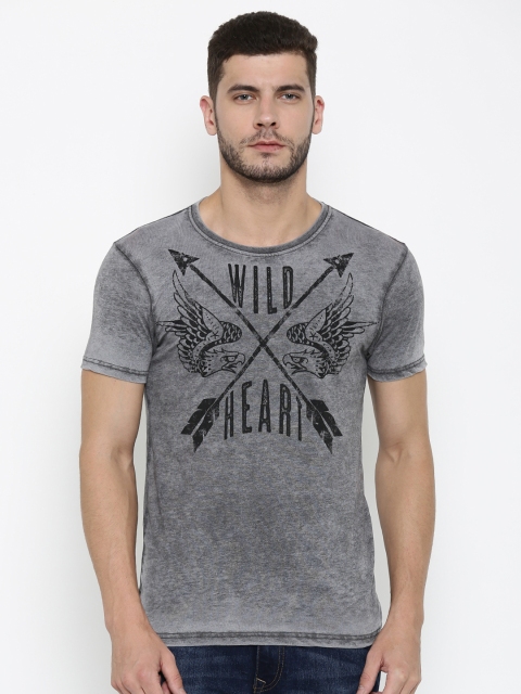 

Ed Hardy Men Grey Printed Washed Round Neck T-shirt