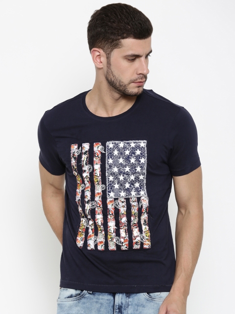 

Ed Hardy Men Navy Printed Round Neck T-shirt, Navy blue