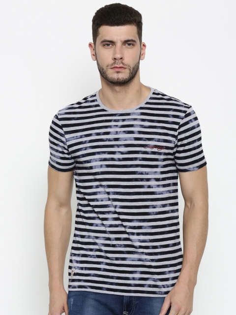 

Ed Hardy Men Navy Striped Round Neck T-shirt, Navy blue