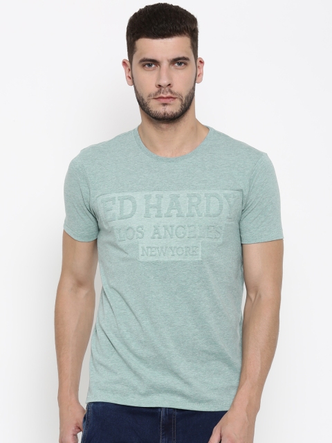 

Ed Hardy Men Mint Green Printed Round Neck T-shirt