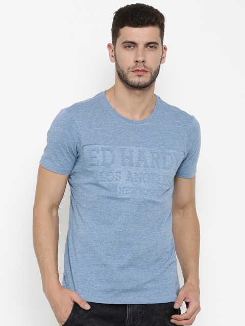 

Ed Hardy Men Blue Printed Round Neck T-shirt