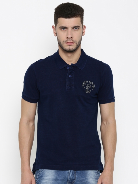 

Ed Hardy Men Navy Blue Solid Polo Collar T-shirt