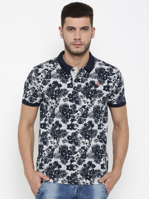 

Ed Hardy Men Off-White Printed Polo Collar T-shirt