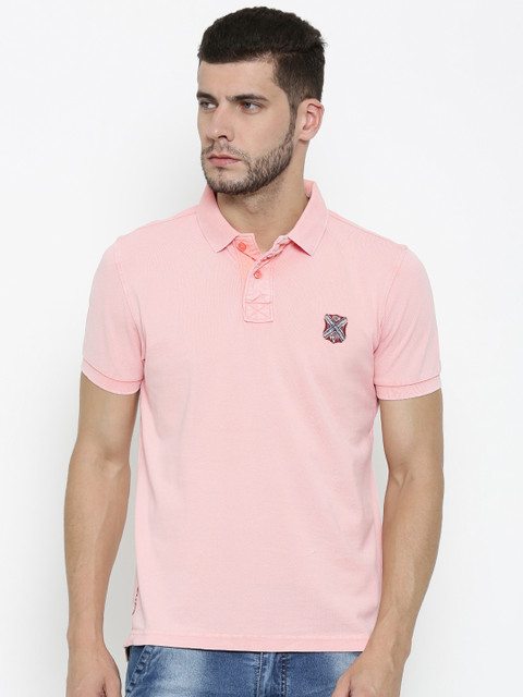 

Ed Hardy Men Pink Solid Polo Collar T-Shirt