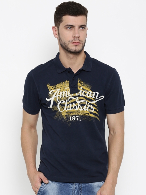 

Ed Hardy Men Navy Blue Printed Polo Collar T-shirt