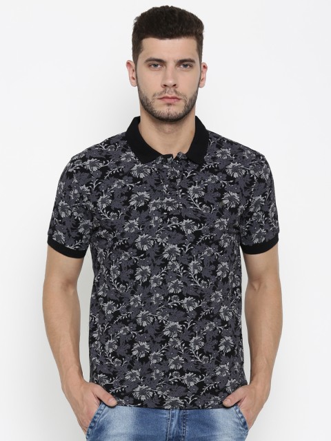 

Ed Hardy Men Grey & Black Printed Polo Collar T-shirt
