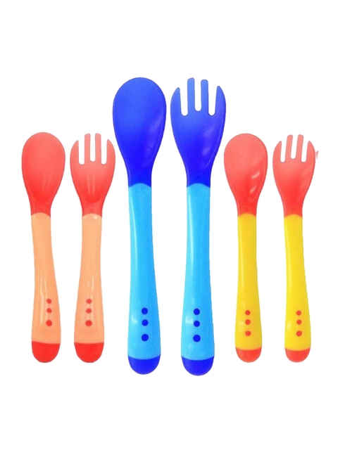 

The Little Lookers Infant Kids Silicone Tip Heat Sensitive Spoons & Fork Set, Coral